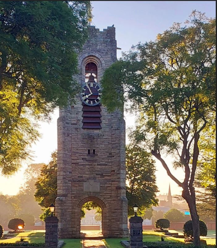 The clock tower at St Andrews College at dawn